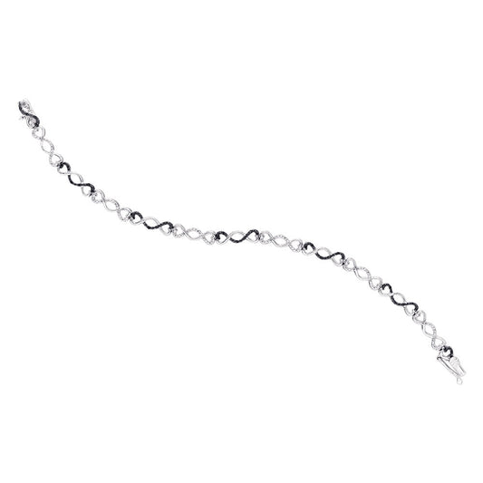 STERLING SILVER WOMENS ROUND BLACK COLOR ENHANCED DIAMOND INFINITY BRACELET ¼ CTTW83170