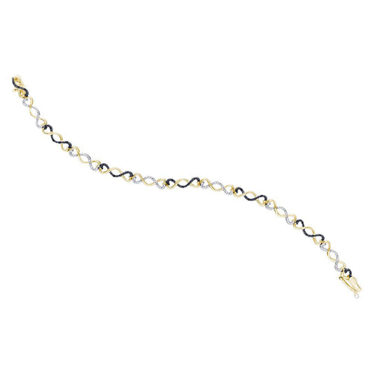STERLING SILVER WOMENS ROUND BLACK COLOR ENHANCED DIAMOND INFINITY BRACELET ¼ CTTW83171