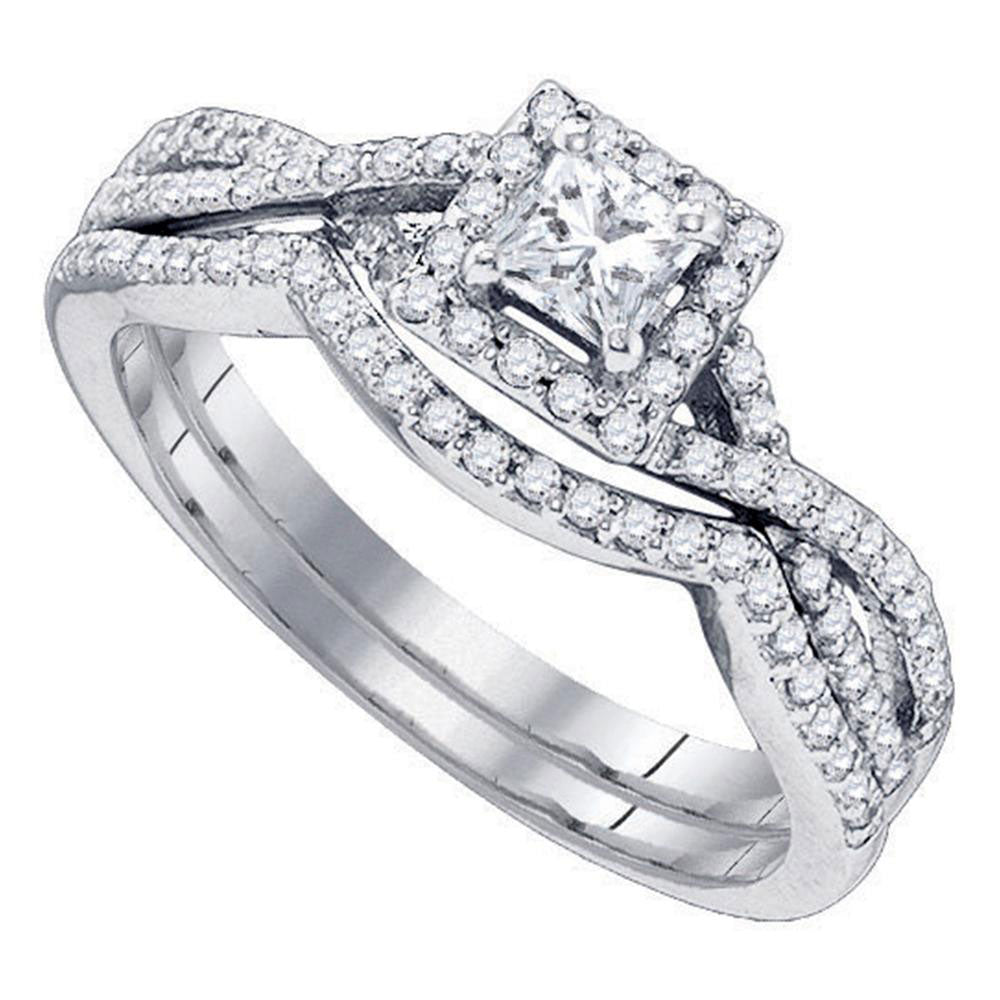 14KT WHITE GOLD PRINCESS DIAMOND TWIST BRIDAL WEDDING RING BAND SET 5/8 CTTW
