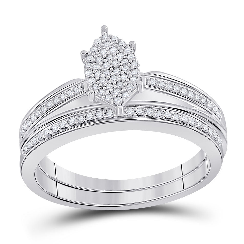 STERLING SILVER ROUND DIAMOND BRIDAL WEDDING RING BAND SET 1/4 CTTW
