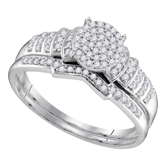 STERLING SILVER ROUND DIAMOND CLUSTER BRIDAL WEDDING RING BAND SET 1/4 CTTW