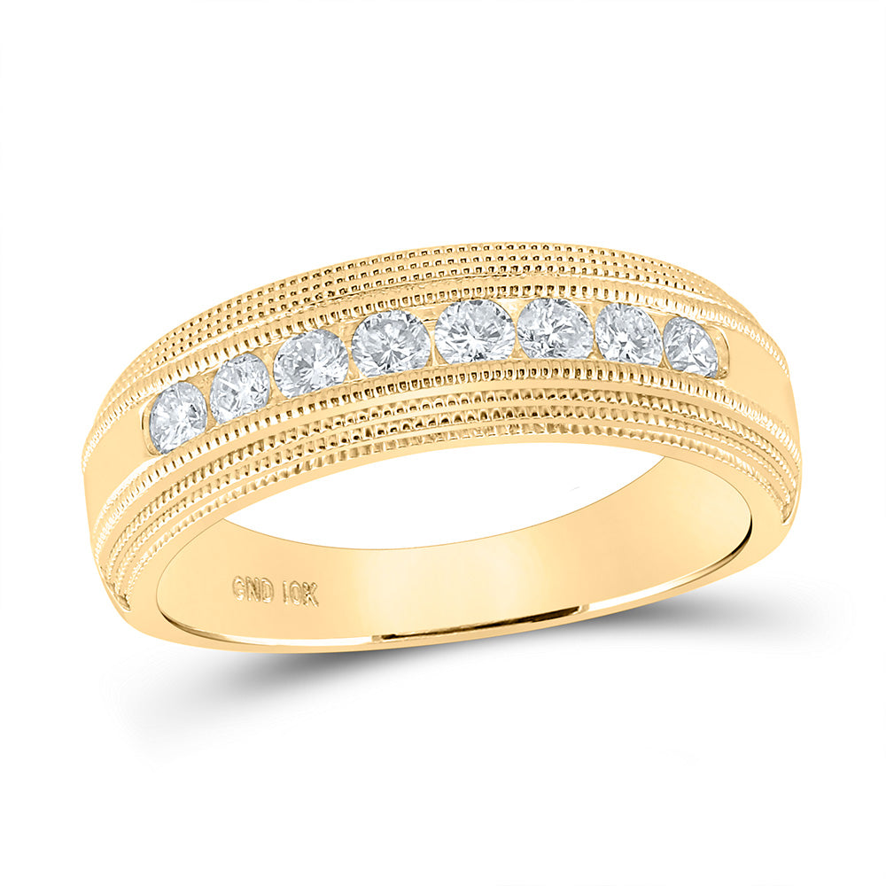 14KT YELLOW GOLD MENS ROUND DIAMOND MILGRAIN WEDDING ANNIVERSARY BAND RING 1/2 CTTW