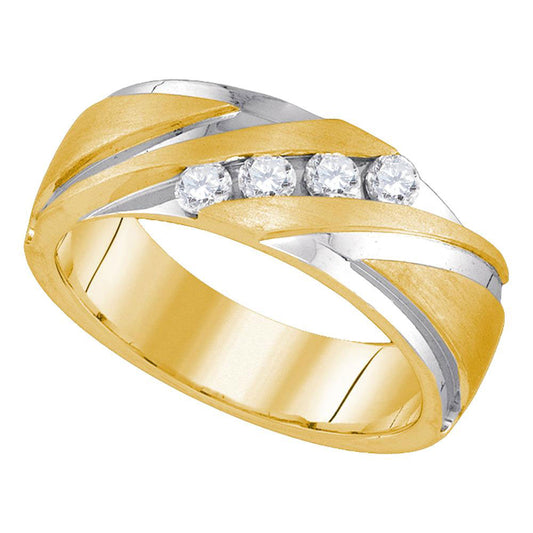 10KT YELLOW GOLD 2-TONE MENS ROUND DIAMOND WEDDING BAND RING 1/3 CTTW