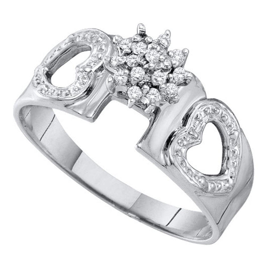 10KT WHITE GOLD WOMENS ROUND DIAMOND HEART RING 1/10 CTTW