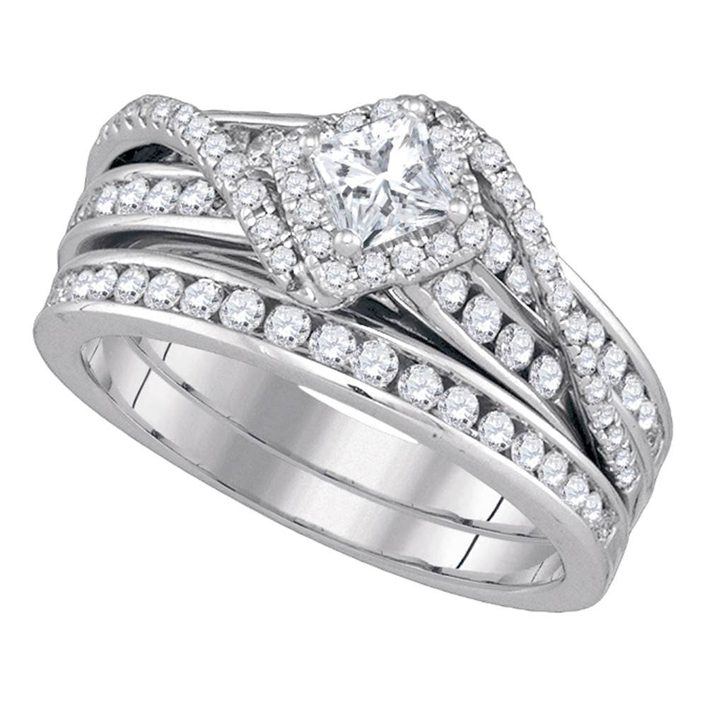 14KT WHITE GOLD PRINCESS DIAMOND BRIDAL WEDDING RING BAND SET 1-1/4 CTTW