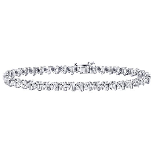 STERLING SILVER WOMENS ROUND DIAMOND S LINK TENNIS BRACELET 1/3 CTTW