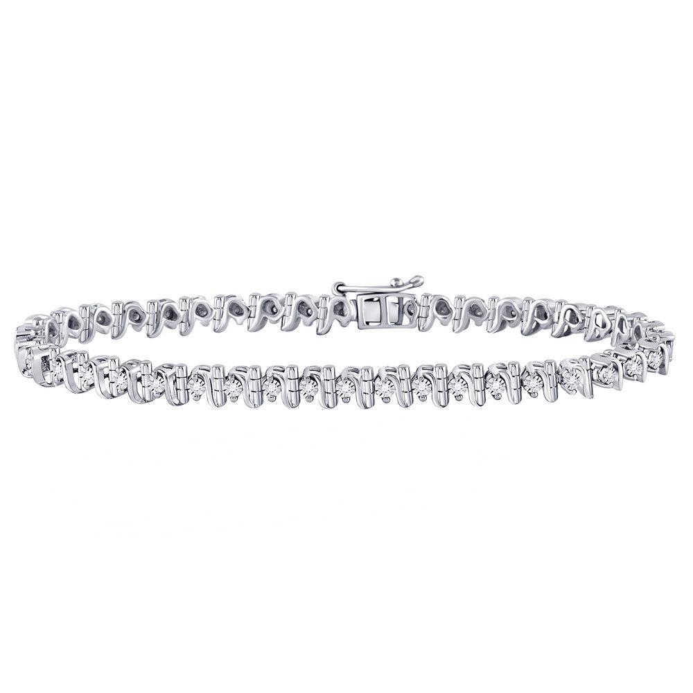 STERLING SILVER WOMENS ROUND DIAMOND S LINK TENNIS BRACELET 1/3 CTTW