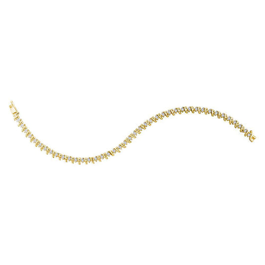 YELLOW TONE STERLING SILVER WOMENS ROUND DIAMOND S LINK TENNIS BRACELET 1/3 CTTW87214