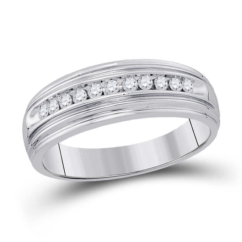 STERLING SILVER MENS ROUND DIAMOND WEDDING BAND RING 1/4 CTTW