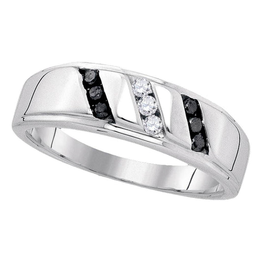 STERLING SILVER MENS ROUND BLACK COLOR ENHANCED DIAMOND WEDDING BAND RING 1/4 CTTW