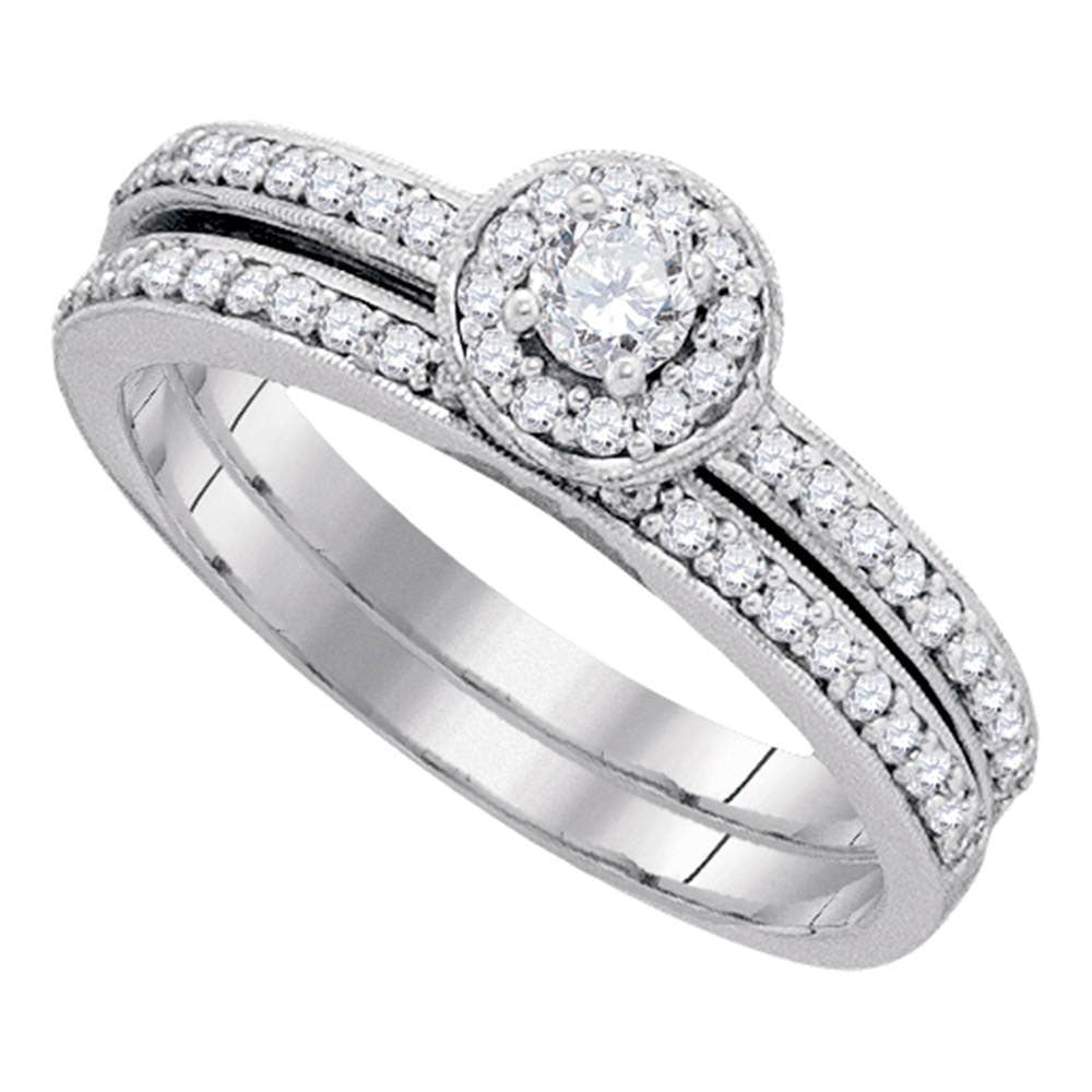10KT WHITE GOLD ROUND DIAMOND BRIDAL WEDDING RING BAND SET 1/2 CTTW