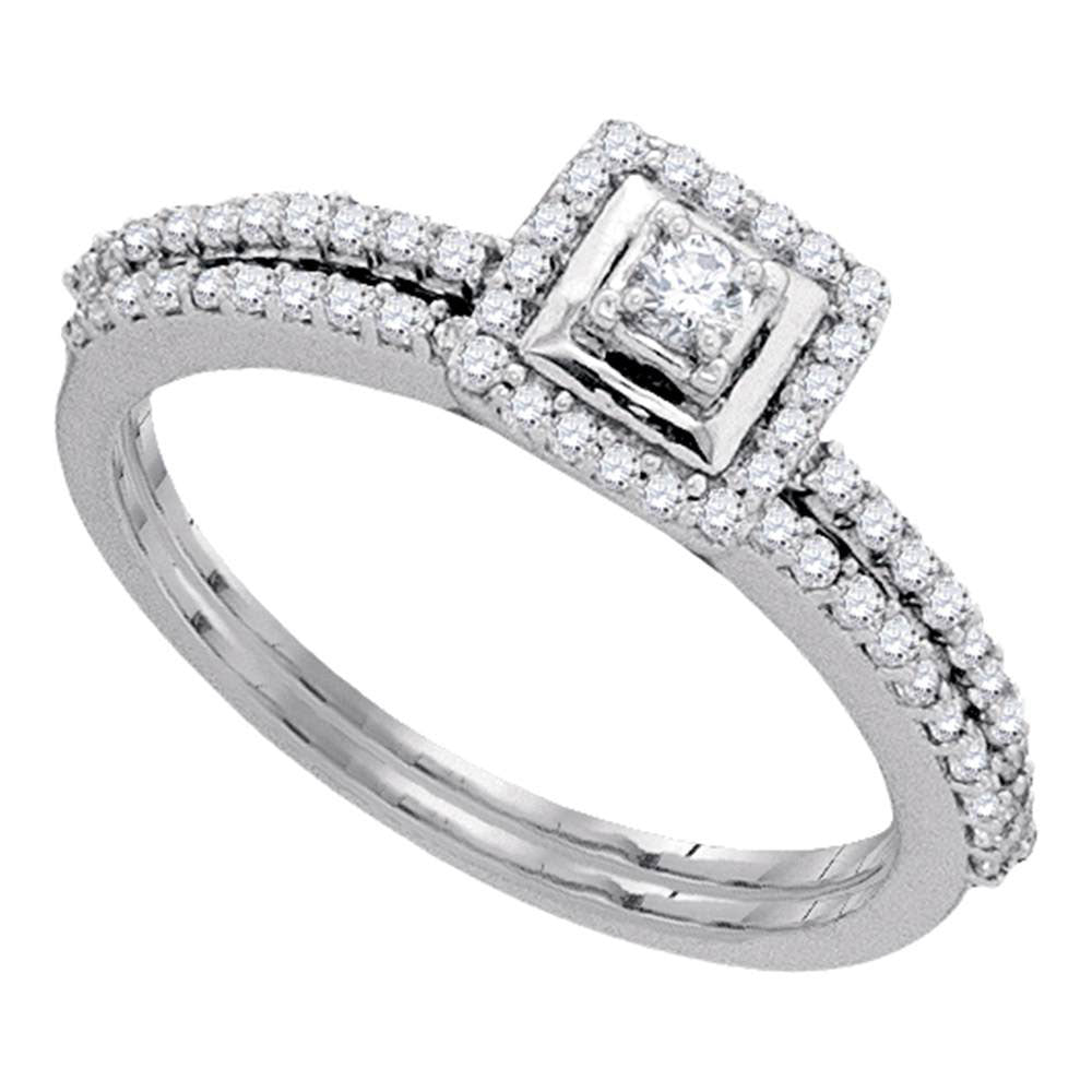 10KT WHITE GOLD ROUND DIAMOND SLENDER BRIDAL WEDDING RING BAND SET 1/3 CTTW