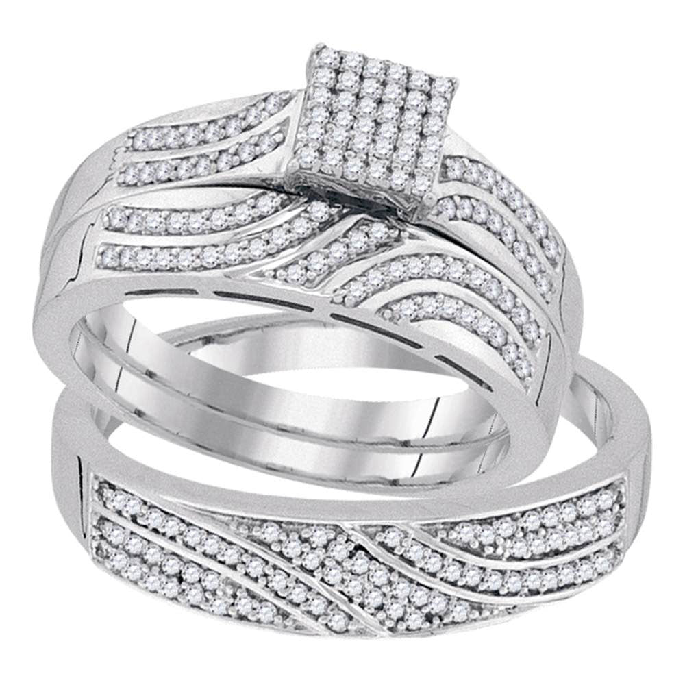 10KT WHITE GOLD HIS HERS ROUND DIAMOND SQUARE MATCHING WEDDING SET 3/8 CTTW