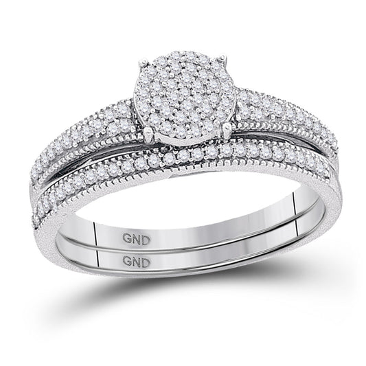 10K WHITE GOLD DIAMOND CLUSTER BRIDAL WEDDING RING BAND SET 1/4 CTTW