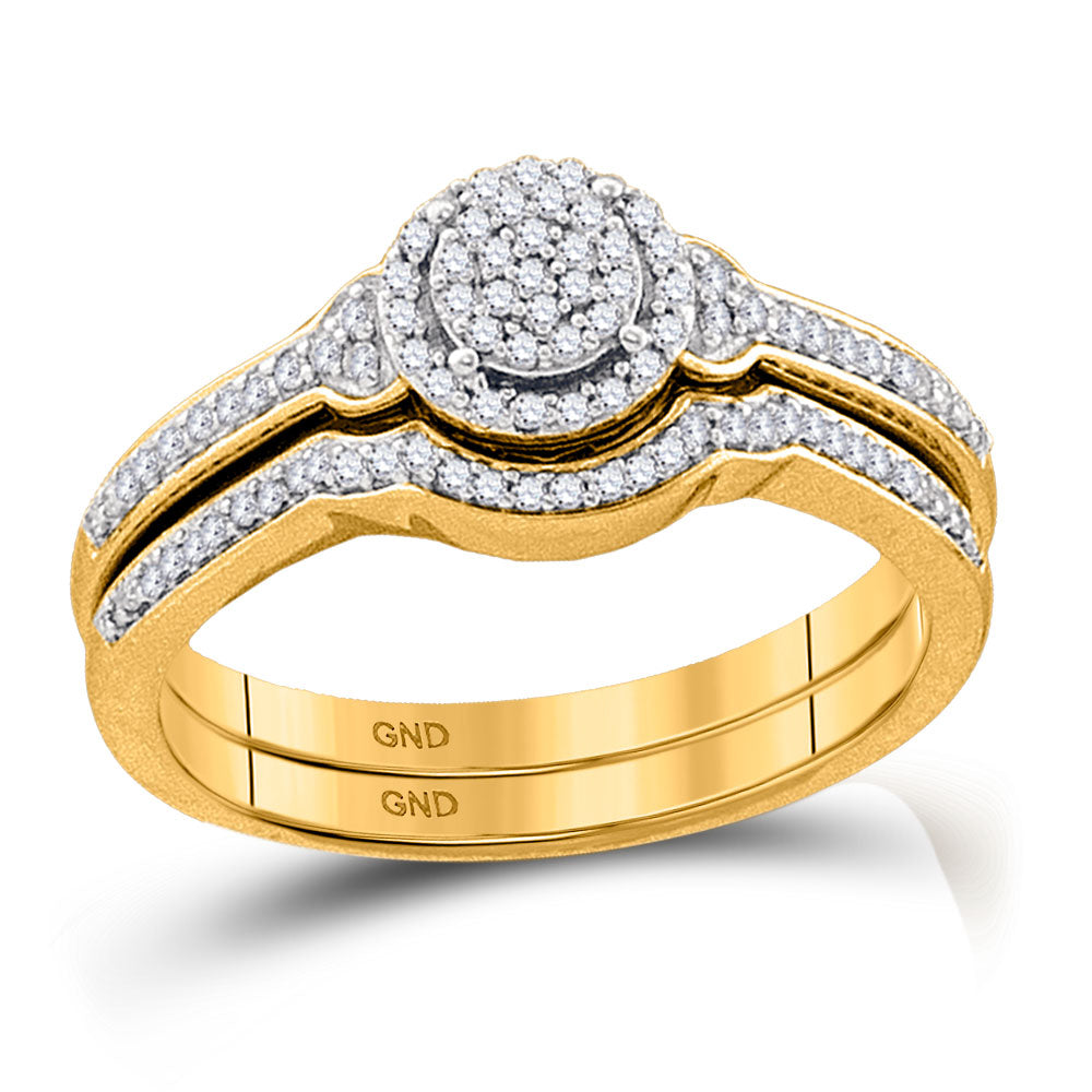 10K YELLOW GOLD ROUND DIAMOND CLUSTER BRIDAL WEDDING RING BAND SET 1/4 CTTW