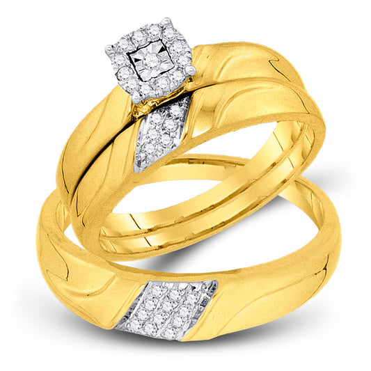 10KT YELLOW GOLD HIS HERS ROUND DIAMOND SOLITAIRE MATCHING WEDDING SET 1/5 CTTW