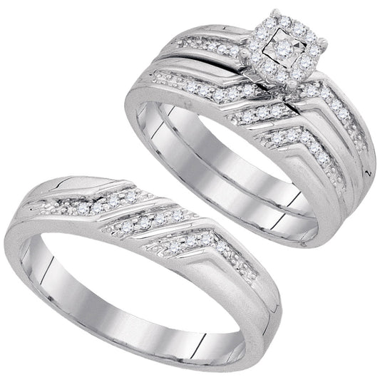 10KT WHITE GOLD HIS HERS ROUND DIAMOND SOLITAIRE MATCHING WEDDING SET 1/4 CTTW