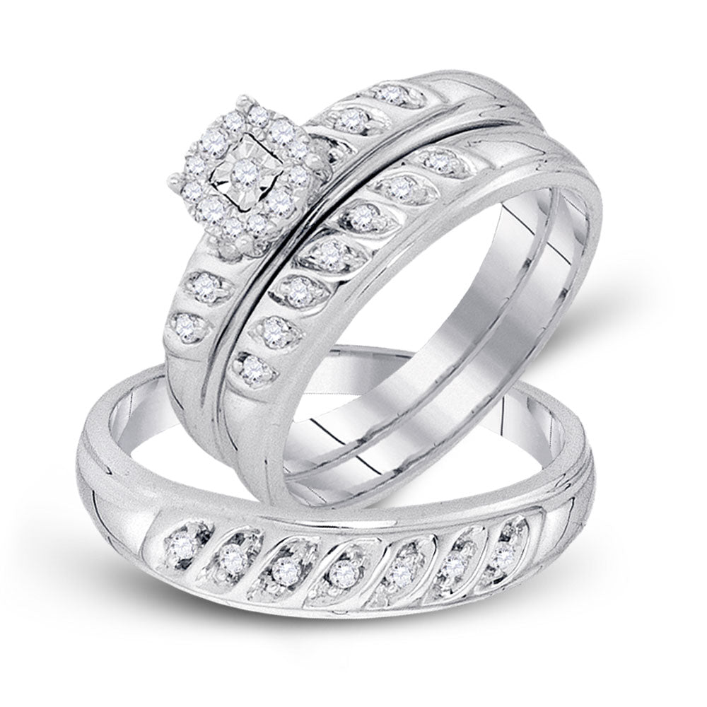 10KT WHITE GOLD HIS HERS ROUND DIAMOND CLUSTER MATCHING WEDDING SET 1/3 CTTW