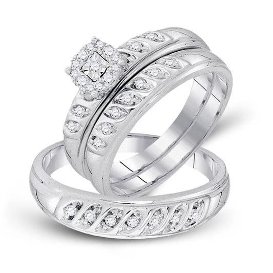 10KT WHITE GOLD HIS HERS ROUND DIAMOND CLUSTER MATCHING WEDDING SET 1/3 CTTW