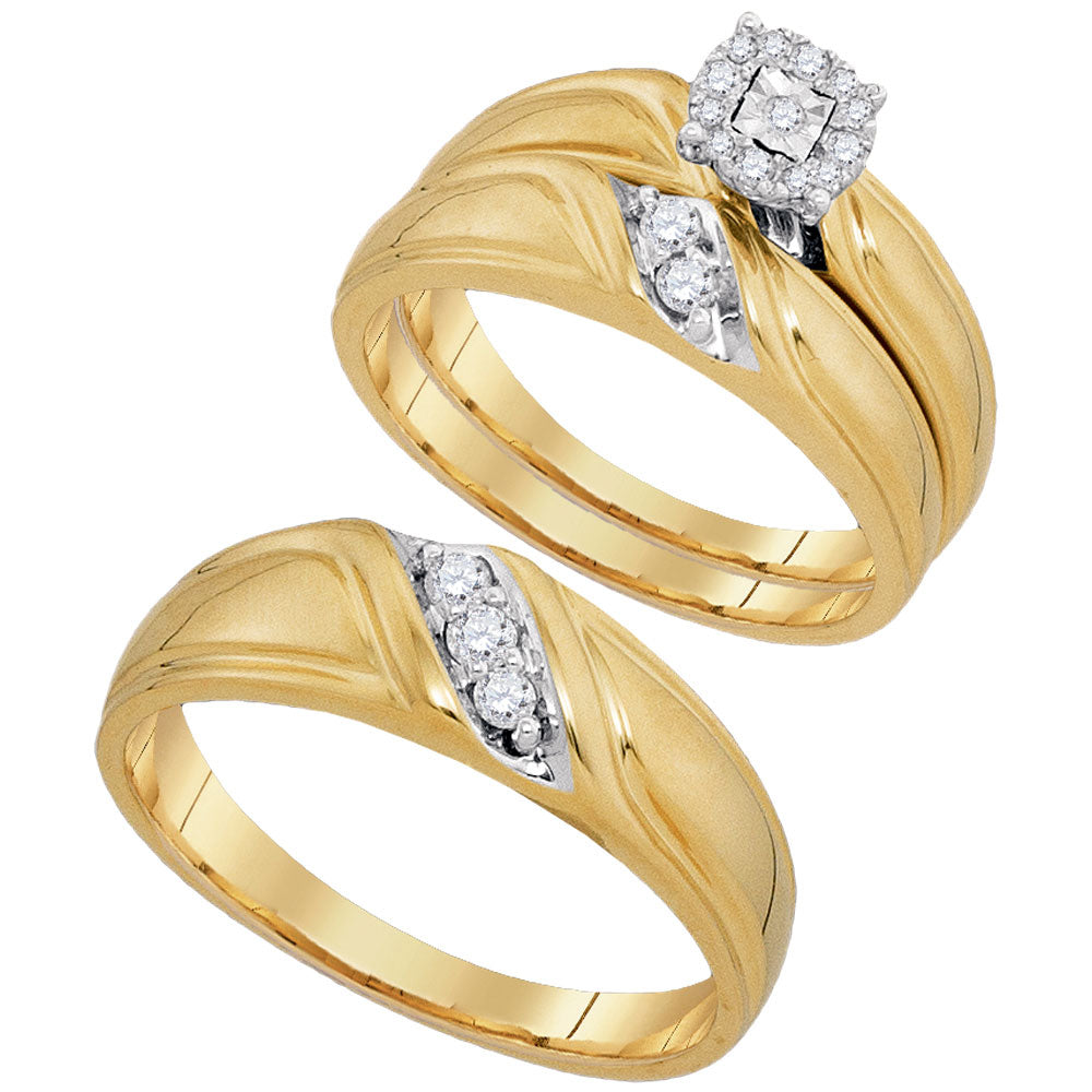 10KT YELLOW GOLD HIS HERS ROUND DIAMOND SOLITAIRE MATCHING WEDDING SET 1/4 CTTW