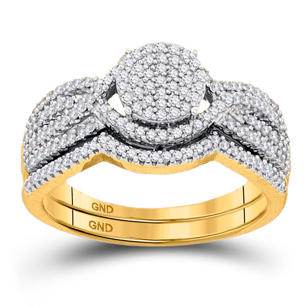 10KT ROSE GOLD ROUND DIAMOND CLUSTER BRIDAL WEDDING RING BAND SET 1/2 CTTW