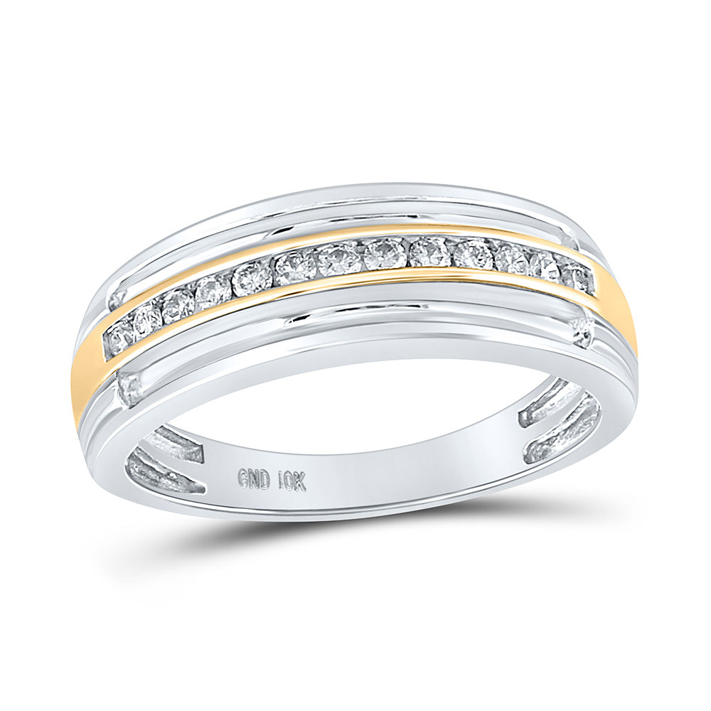 10KT TWO-TONE WHITE GOLD MENS ROUND DIAMOND WEDDING ANNIVERSARY BAND RING 1/4 CTTW