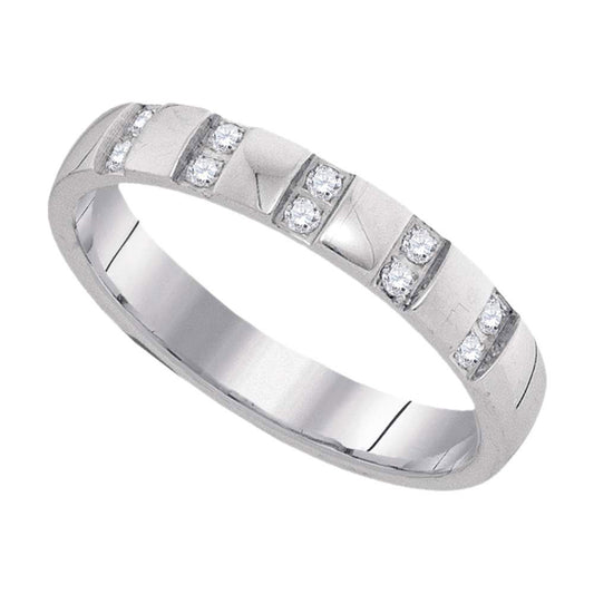 10KT WHITE GOLD MENS ROUND DIAMOND MACHINE-SET COMFORT 4MM WEDDING BAND RING 1/6 CTTW