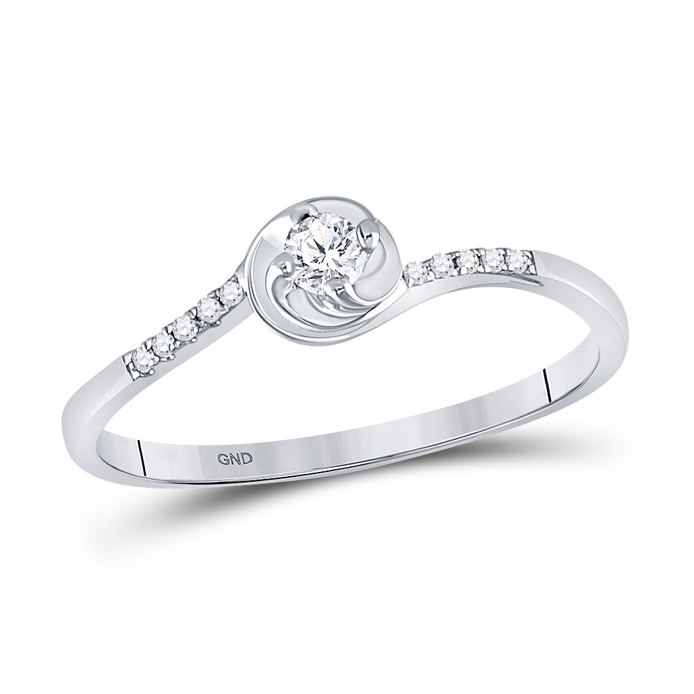 10KT WHITE GOLD WOMENS ROUND DIAMOND SOLITAIRE PROMISE RING 1/10 CTTW