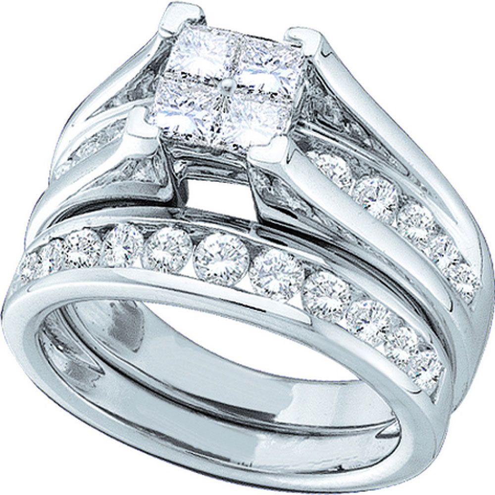 14KT WHITE GOLD PRINCESS DIAMOND BRIDAL WEDDING RING BAND SET 4 CTTW