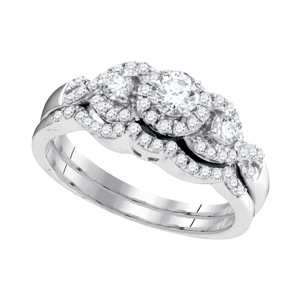 10K WHITE GOLD ROUND DIAMOND BRIDAL WEDDING RING BAND SET 5/8 CTTW