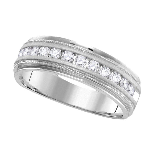 14KT WHITE GOLD MENS ROUND DIAMOND WEDDING SINGLE ROW BAND RING 1 CTTW