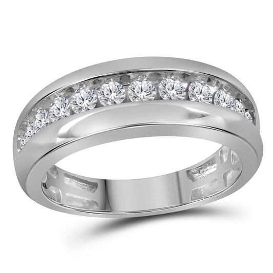 10KT WHITE GOLD MENS ROUND DIAMOND SINGLE ROW WEDDING BAND RING 1 CTTW