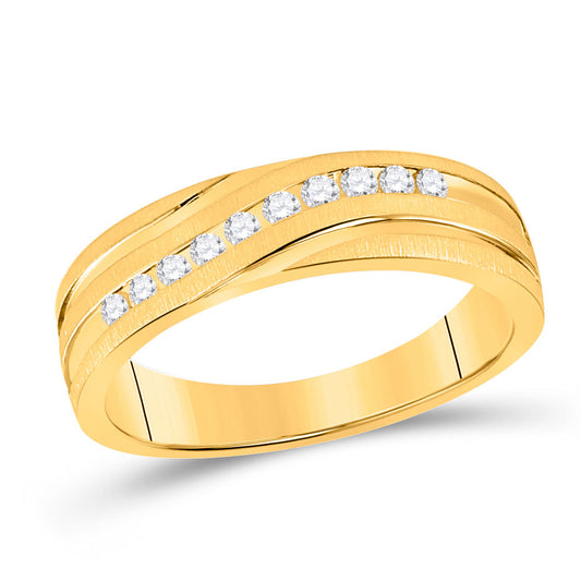 10KT YELLOW GOLD MENS MACHINE SET ROUND DIAMOND WEDDING CHANNEL BAND RING 1/4 CTTW