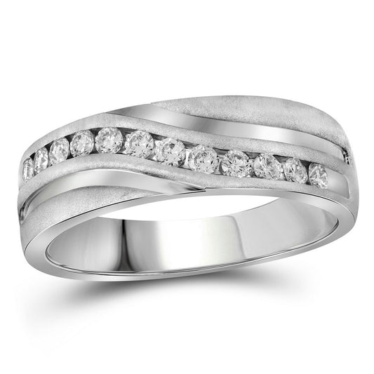 10KT WHITE GOLD MENS ROUND DIAMOND WEDDING BAND RING 1 CTTW