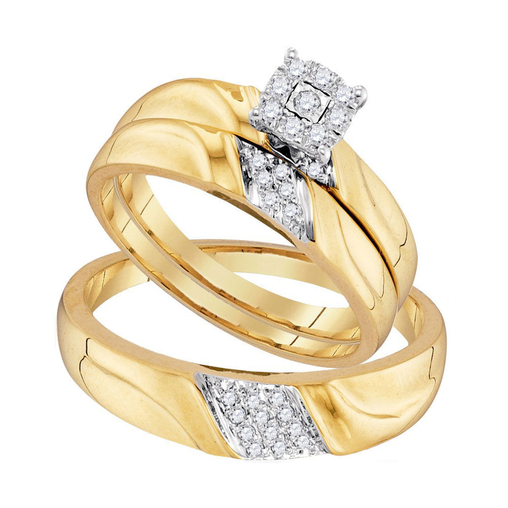 10KT YELLOW GOLD HIS HERS ROUND DIAMOND SOLITAIRE MATCHING WEDDING SET 1/5 CTTW