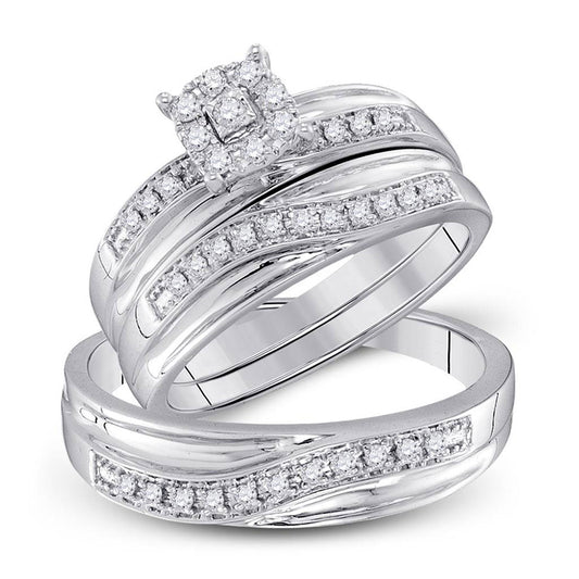10KT WHITE GOLD HIS HERS ROUND DIAMOND SOLITAIRE MATCHING WEDDING SET 1/3 CTTW