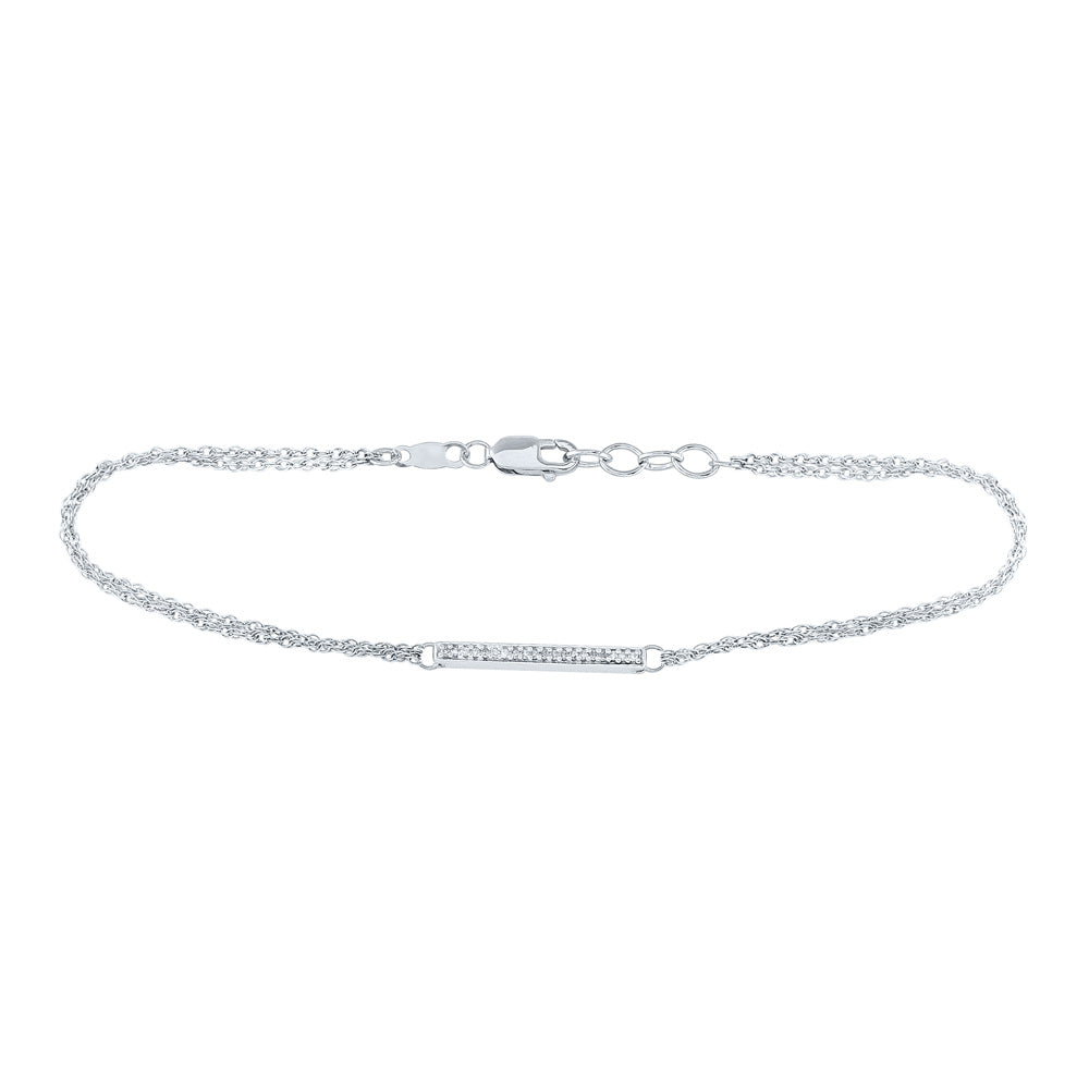 STERLING SILVER WOMENS ROUND DIAMOND SINGLE ROW BAR FASHION BRACELET 1/20 CTTW97126