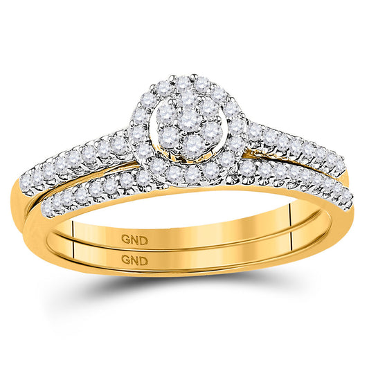 10KT YELLOW GOLD ROUND DIAMOND CLUSTER BRIDAL WEDDING RING BAND SET 1/3 CTTW
