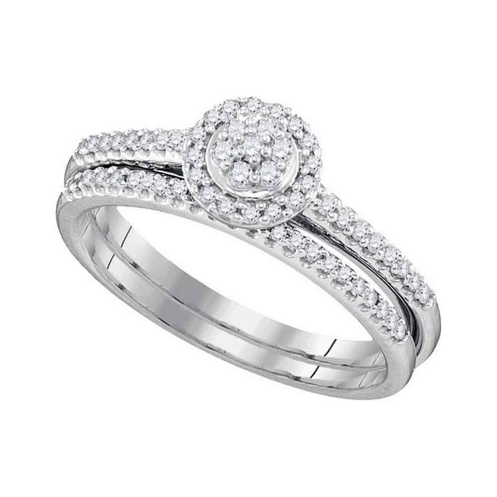 10KT WHITE GOLD ROUND DIAMOND CLUSTER BRIDAL WEDDING RING BAND SET 1/3 CTTW
