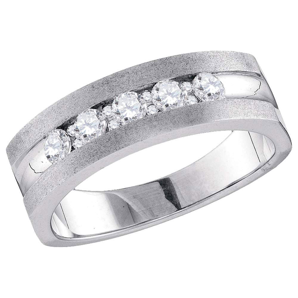 10KT WHITE GOLD MENS ROUND DIAMOND SINGLE ROW 5-STONE WEDDING BAND RING 1/2 CTTW