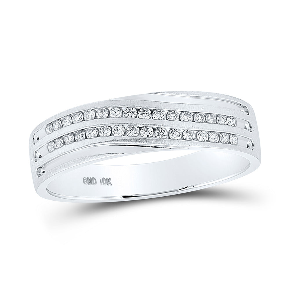 10KT WHITE GOLD MENS ROUND DIAMOND WEDDING BAND RING 1/4 CTTW