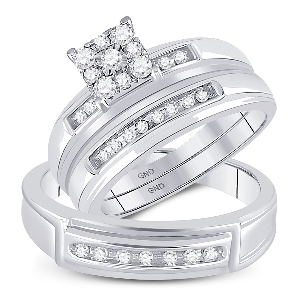 10KT WHITE GOLD HIS HERS ROUND DIAMOND SOLITAIRE MATCHING WEDDING SET 1/3 CTTW