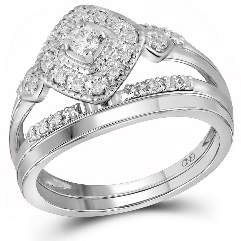 10KT WHITE GOLD ROUND DIAMOND BRIDAL WEDDING RING BAND SET 1/3 CTTW