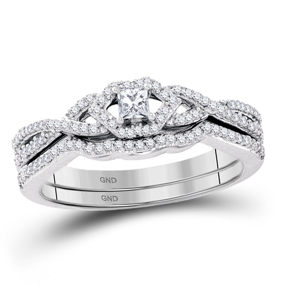 10KT WHITE GOLD PRINCESS DIAMOND BRIDAL WEDDING RING BAND SET 1/3 CTTW