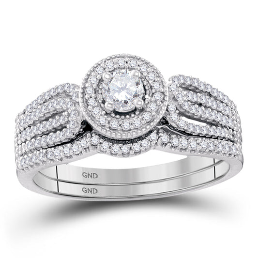 10K WHITE GOLD ROUND DIAMOND BRIDAL WEDDING RING BAND SET 1/2 CTTW