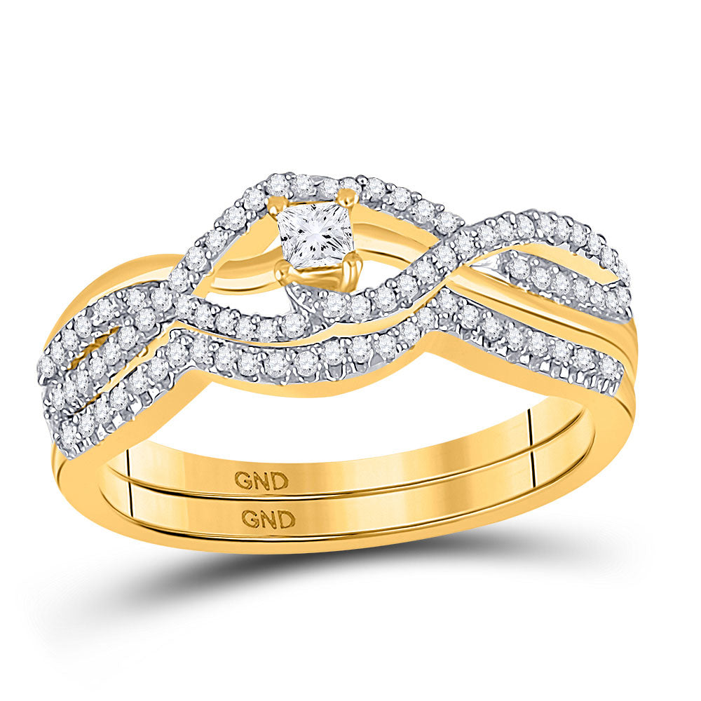 10KT YELLOW GOLD PRINCESS DIAMOND BRIDAL WEDDING RING BAND SET 1/3 CTTW