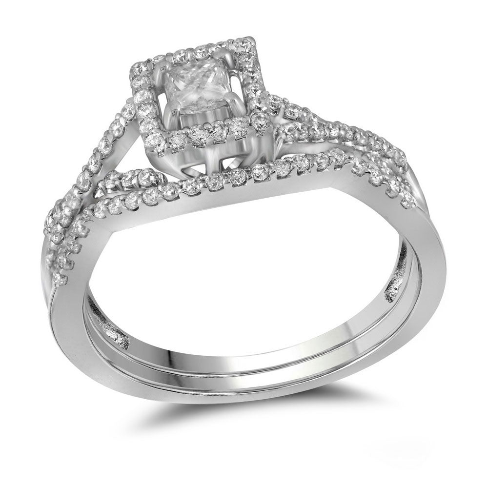 14KT WHITE GOLD PRINCESS DIAMOND BRIDAL WEDDING RING BAND SET 1/3 CTTW