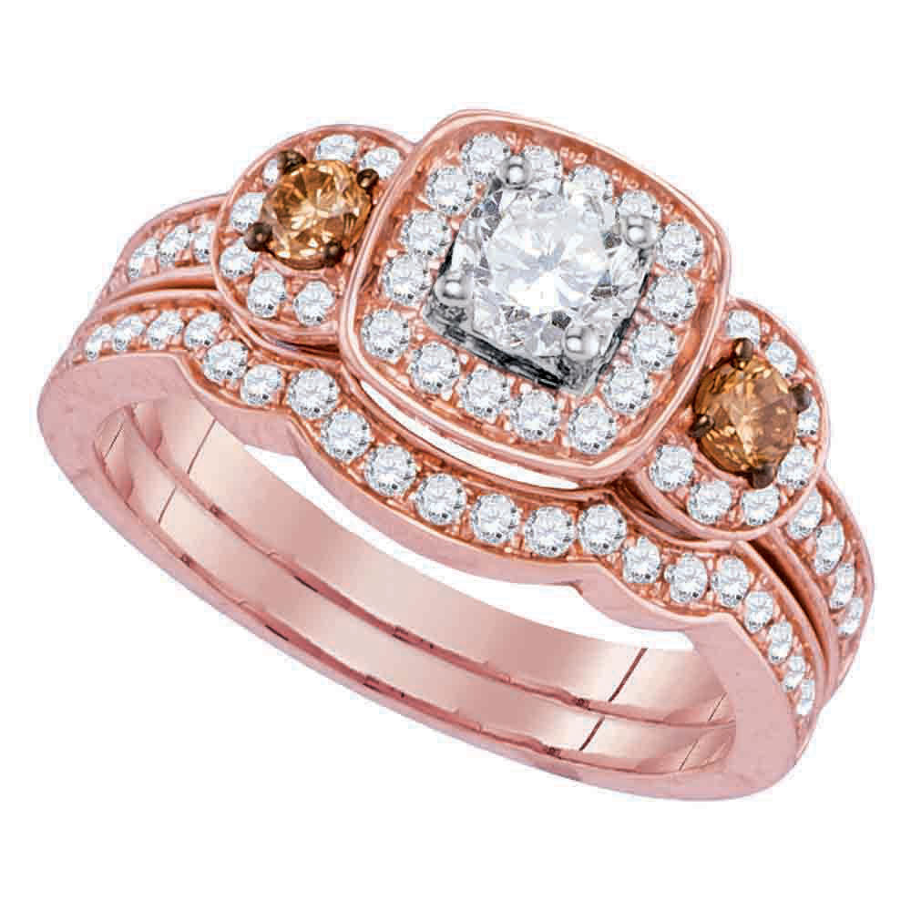 14KT ROSE GOLD ROUND DIAMOND BRIDAL WEDDING RING BAND SET 1 CTTW