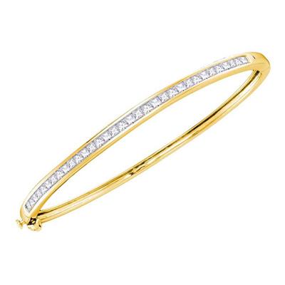 14K YELLOW GOLD PRINCESS DIAMOND BANGLE BRACELET 2.00 CTTW