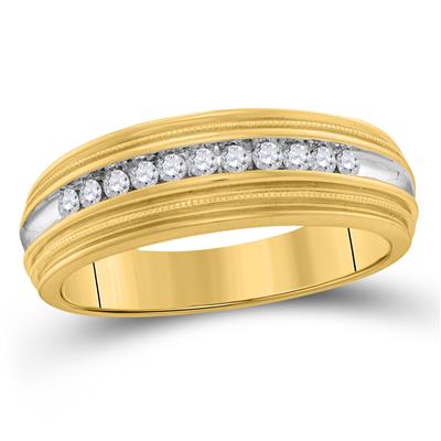 10K YELLOW GOLD ROUND DIAMOND TWO-TONE MILGRAIN WEDDING BAND 1/4 CTTW